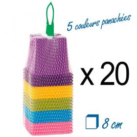 20 Pots en plastique 8 cm, 5 couloeurs panachées